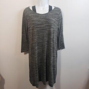 THYME & HONEY Black & Gray  Dress Womens Medium M stretch 3/4 Sleeve / A288
